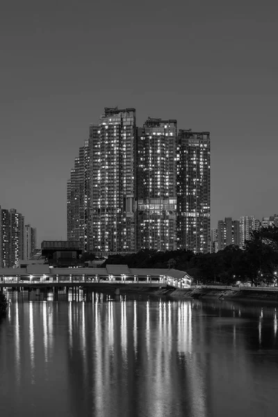 stock image High rise residential building in Hong Kong city at night