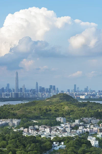 stock image Skyline of downtown of Shenzhen city and rural village of Hong Kong city