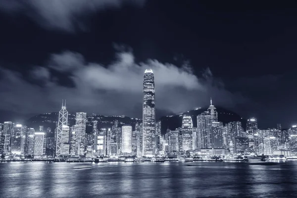 Νυχτερινό Τοπίο Του Λιμανιού Βικτώρια Της Πόλης Του Χονγκ Κονγκ — Φωτογραφία Αρχείου