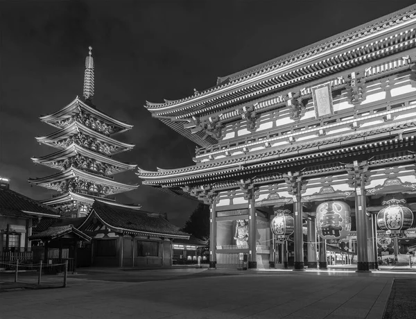 Νυχτερινό Τοπίο Του Ιστορικού Ορόσημου Ναός Senso Στην Ασακούσα Τόκιο — Φωτογραφία Αρχείου