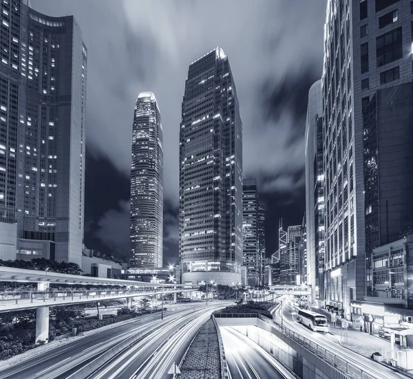 stock image traffic in central district of Hong Kong city at night