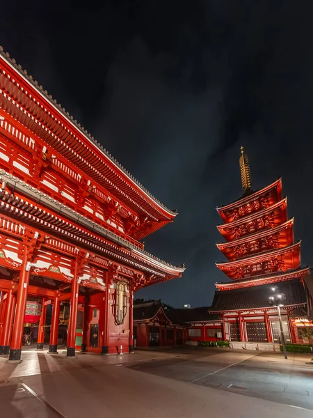 Νυχτερινό Τοπίο Του Ιστορικού Ορόσημου Ναός Senso Στην Ασακούσα Τόκιο — Φωτογραφία Αρχείου