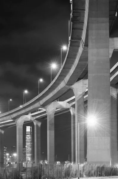 Autopista Elevada Puente Ciudad Hong Kong Por Noche —  Fotos de Stock