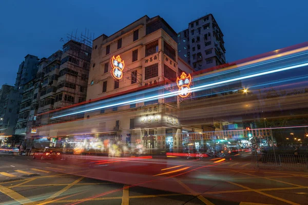 Hongkong China Februar 2023 Nachtszenerie Des Verkehrs Bezirk Sham Shui — Stockfoto