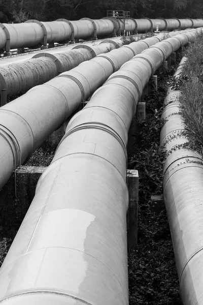 Tubo Largo Acero Fábrica Petróleo Crudo Contexto Industrial — Foto de Stock