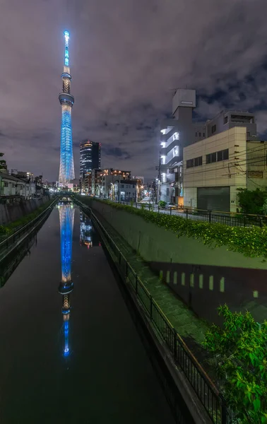 Skyline Fiume Del Distretto Sumida Ward Tokyo Giappone Notte — Foto Stock
