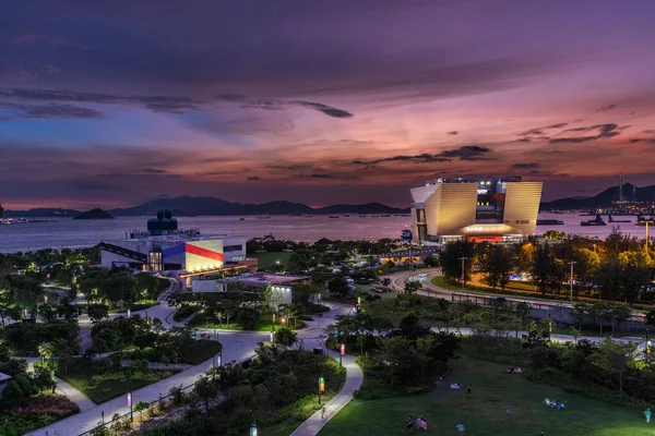 Культурний Район Західний Коулун Місті Гонконг Сутінках Стокове Зображення