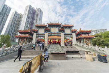 Hong Kong, Çin - 01 Mart 2018: Wong Tai Sin Temple Kowloon Hong Kong şehir içinde ziyaret turist