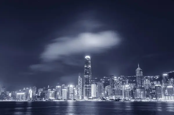 Paisaje Nocturno Del Puerto Victoria Ciudad Hong Kong Fotos de stock