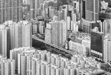 Hong Kong şehir merkezinin hava manzarası.