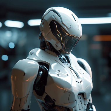 Robot miğferi, yapay zeka, teknoloji konsepti