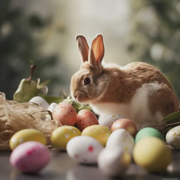 Пасхальный Кролик Яйцами Кроликом Стоковое Фото