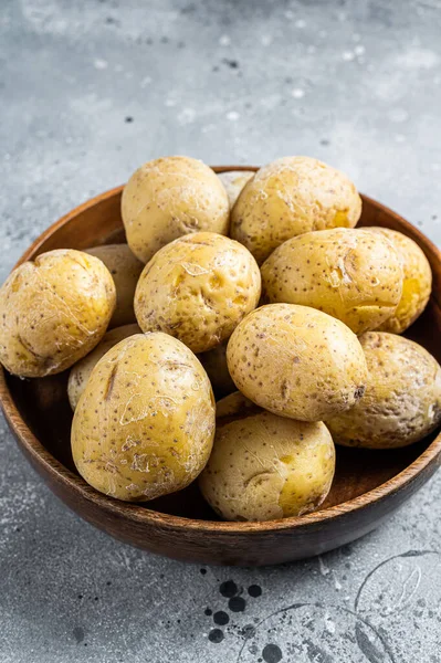 Canarian Boiled Potatoes Papas Arrugadas Gray Background Top View — Foto de Stock