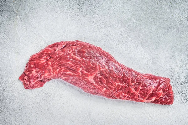 Raw Fresh Meat Steak Machete Skirt White Background Top View —  Fotos de Stock