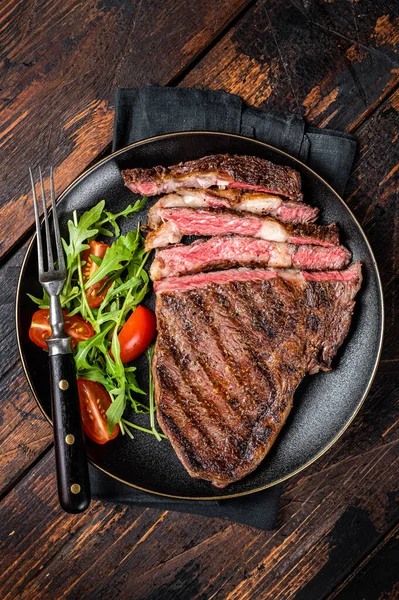 Barbecue Grilled Sliced Wagyu Rib Eye Beef Meat Steak Plate — Stockfoto