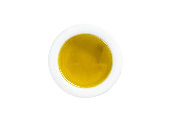 Olivolja Med Färska Örter Köksbordet Isolerad Vit Bakgrund — Stockfoto