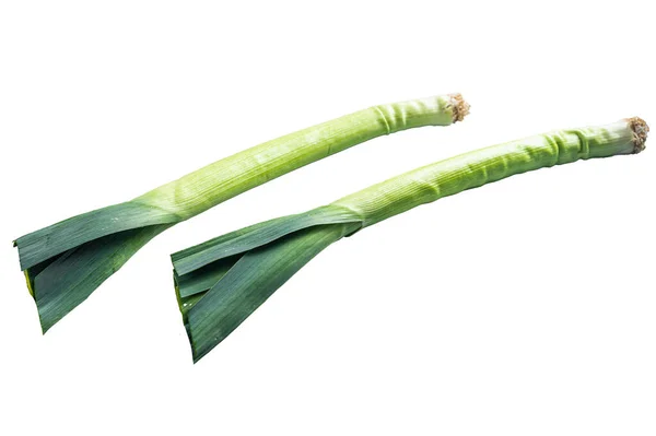 Raw Green Organic Leeks Ready Cooking Isolated White Background — Stock Photo, Image