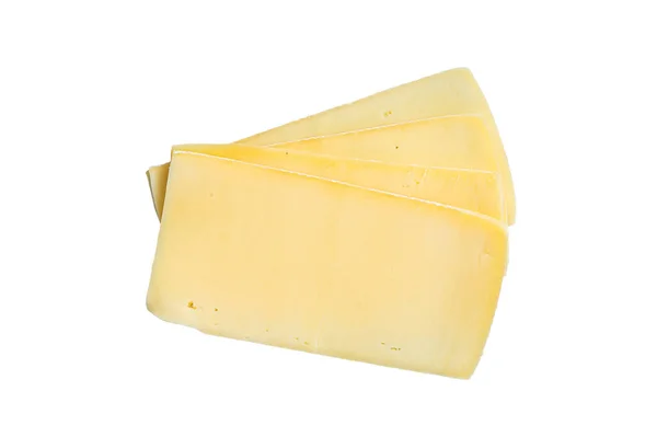 調理されていないラクレットスイスチーズスライス 白地に隔離された — ストック写真