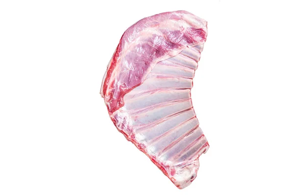 Rack Lamb Raw Mutton Ribs Kitchen Table Spices Isolated White — Stock Photo, Image