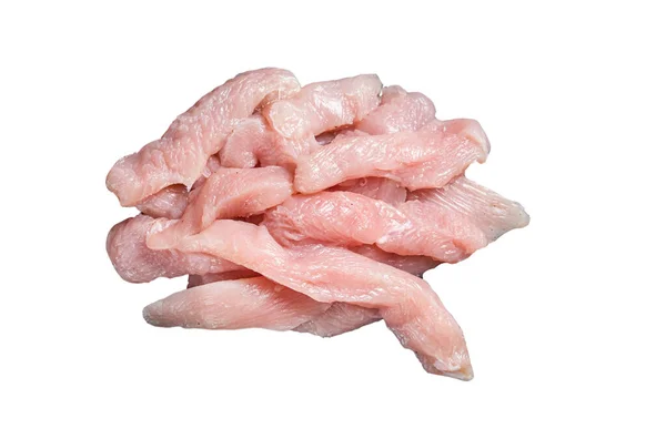 Scheiben Rohes Geflügelfleisch Auf Einem Fleischerbrett Mit Fleischspalter Hühnerbrust Isoliert — Stockfoto