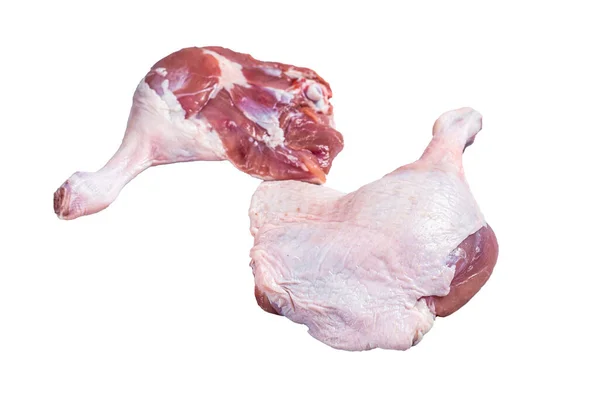 Frische Rohe Entenkeulen Auf Einem Küchentisch Isoliert Auf Weißem Hintergrund — Stockfoto