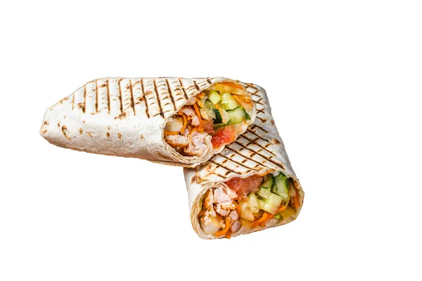 Shawarma Durum Doner Kebab Meat Vegetable Salad Isolated White Background — Stock Photo, Image
