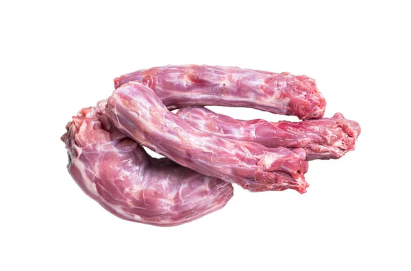 Nyers Pulyka Vagy Csirke Nyak Hús Egy Fórumon Kakukkfűvel Fehér — Stock Fotó