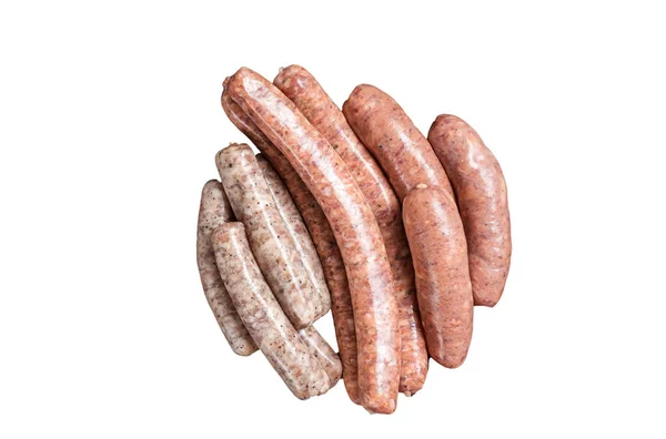 Sausages Variation Steel Tray Raw Sausages Beef Pork Lamb Chicken — Stock Photo, Image