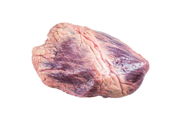 Rauw Hart Van Rundvlees Een Slagerstafel Geïsoleerd Witte Achtergrond — Stockfoto