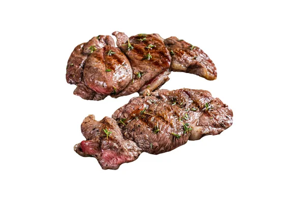 Gegrilde Lamsbout Biefstuk Schapenvlees Met Kruiden Geïsoleerd Witte Achtergrond — Stockfoto