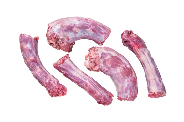 Rohes Putenhalsfleisch Auf Einem Metzgertisch Isoliert Auf Weißem Hintergrund — Stockfoto