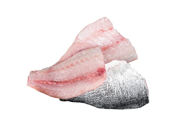 生Gilthead海鲱鱼片在屠夫切菜板上 因白人背景而被隔离 — 图库照片