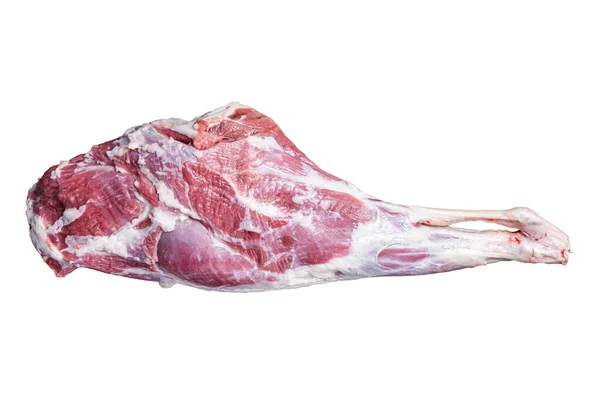 Koyun Eti Bütün Kuzu Budu Kasap Tahtasının Üzerinde Beyaz Arkaplanda — Stok fotoğraf