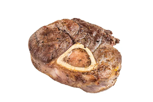 Caña Ternera Osso Buco Filete Carne Ossobuco Italiano Aislado Sobre —  Fotos de Stock