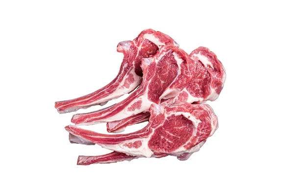 익히지 양고기 양고기 양고기 생고기 스테이크 배경에 고립됨 — 스톡 사진