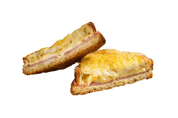 프랑스 인들은 크로크 의사제와 크로크마다메 샌드위치 슬라이스 달걀을 녹였다 배경에 — 스톡 사진