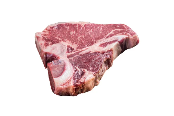 Carne Crua Carne Porco Bone Bife Placa Metálica Dourada Isolado — Fotografia de Stock