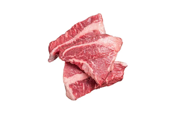 Syrový Hovězí Steak Svíčkové Silverside Nakrájený Řeznický Tác Izolováno Bílém — Stock fotografie