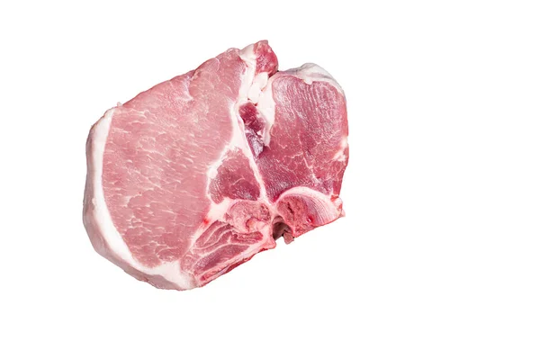 Άψητη Ωμή Μπριζόλα Χοιρινού Κρέατος Γκριλ Απομονωμένα Λευκό Φόντο — Φωτογραφία Αρχείου