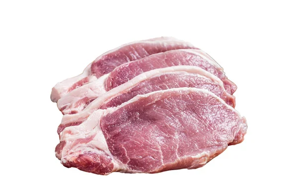 Verse Rauwe Varkenskotelet Biefstuk Een Bord Met Kruiden Geïsoleerd Witte — Stockfoto