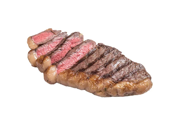 Smažený Nakrájený Steak Hovězí Svíčkové Grilovaný Hovězí Steak Izolováno Bílém — Stock fotografie
