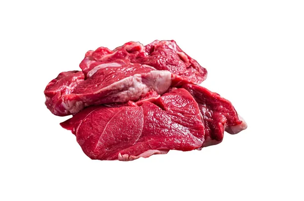 Nyers Báránycombos Steak Hentes Asztalon Fehér Alapon Elszigetelve — Stock Fotó