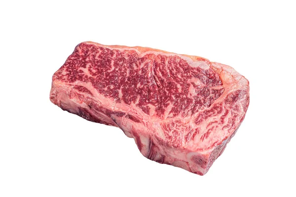 Nyers Sztriptíz Vagy New York Steak Egy Hentes Asztalon Fehér — Stock Fotó