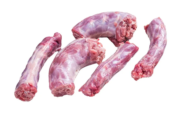 Rauw Vlees Van Turkse Nek Een Slagerstafel Geïsoleerd Witte Achtergrond — Stockfoto
