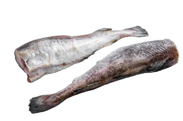Roher Kabeljau Ganze Fische Auf Dem Küchentisch Isoliert Auf Weißem — Stockfoto