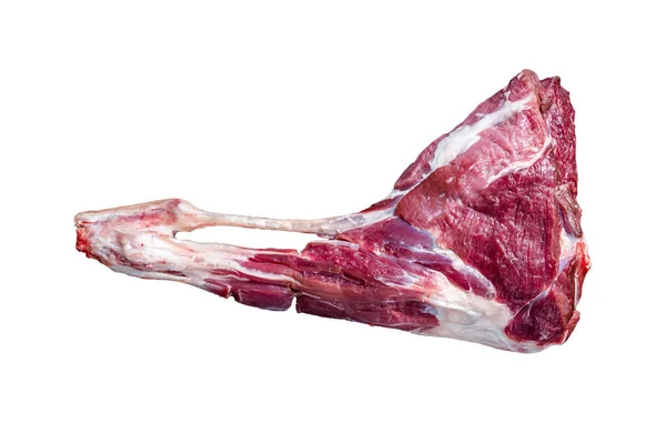 生山羊腿肉在骨头上 因白人背景而被隔离 — 图库照片