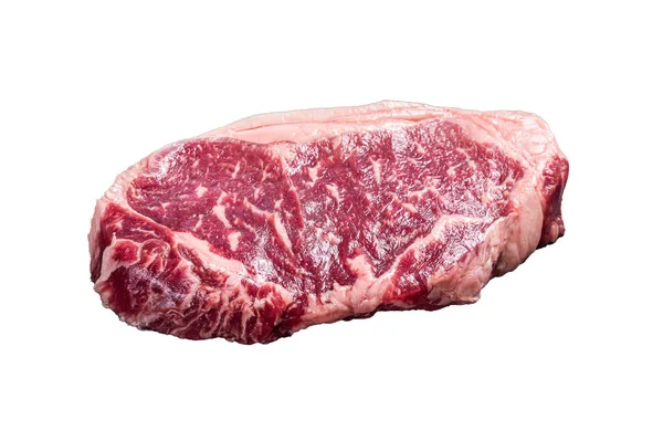 Rauwe Striploin Steak Runderslagerij Gesneden Geïsoleerd Witte Achtergrond — Stockfoto