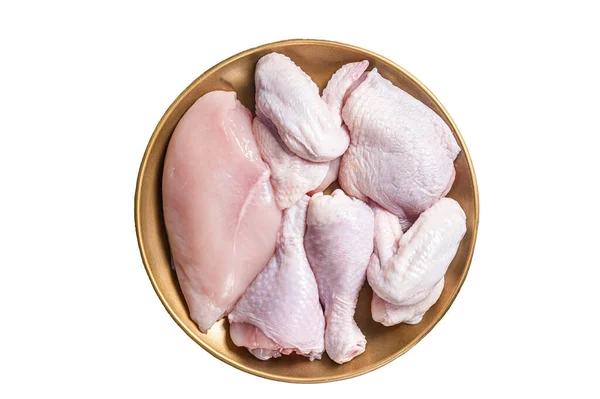 Çeşitli Parçaları Olan Taze Çiğ Tavuk Eti Göğüs Filetosu Kanatlar — Stok fotoğraf