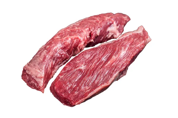 Steak Daging Mentah Bavette Atau Sirloin Lipatan Pada Papan Marmer — Stok Foto