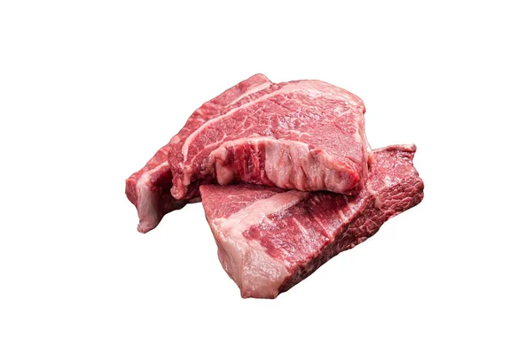 肉盘上的生银面牛肉排切碎 因白人背景而被隔离 — 图库照片